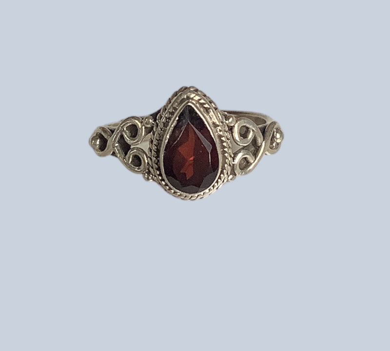 Garnet Sterling Silver Rings (Sizes 4-8)